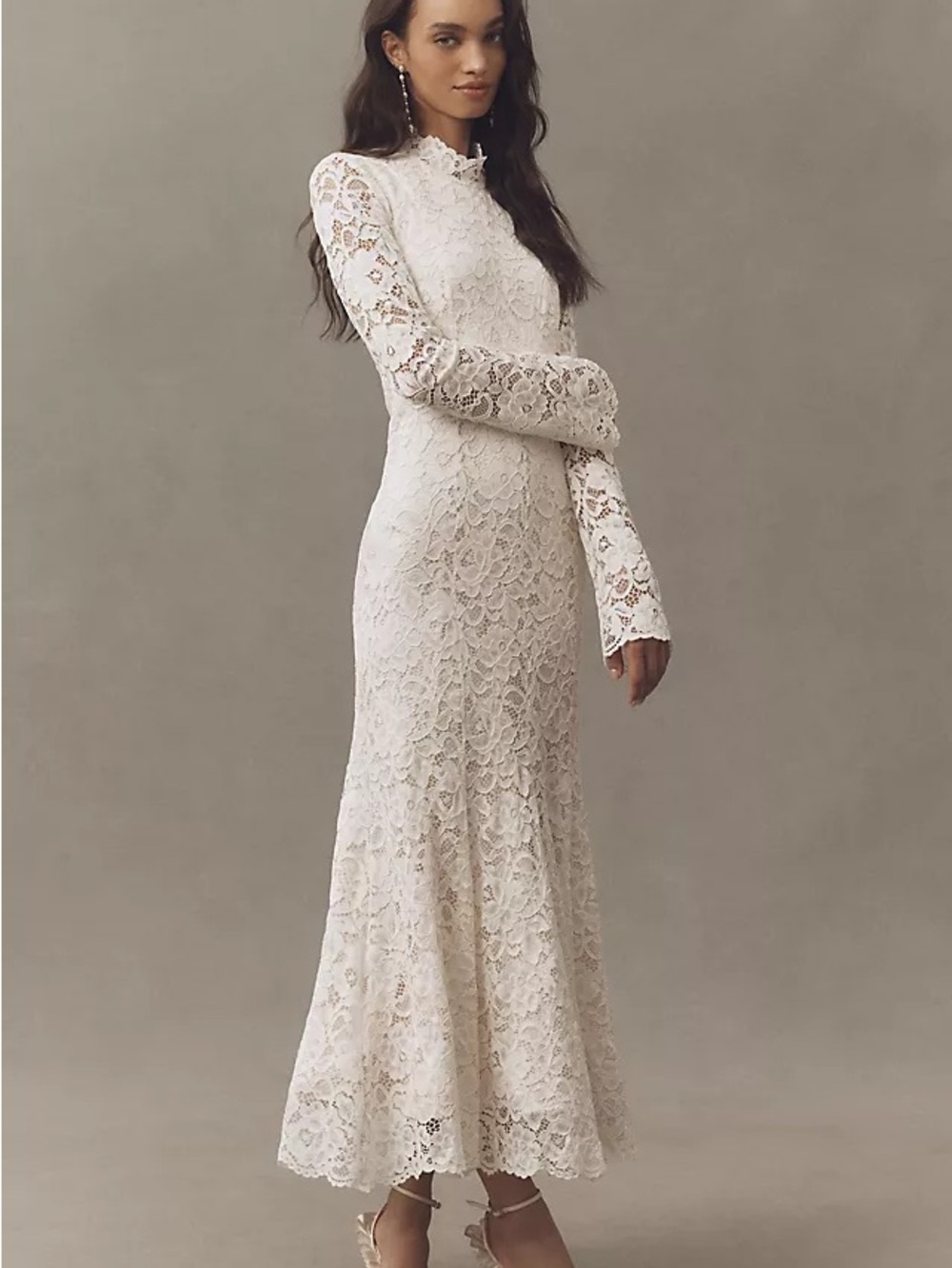 Anthropologie BHLDN Long-Sleeve Mock-Neck Stretch Lace Maxi Dress